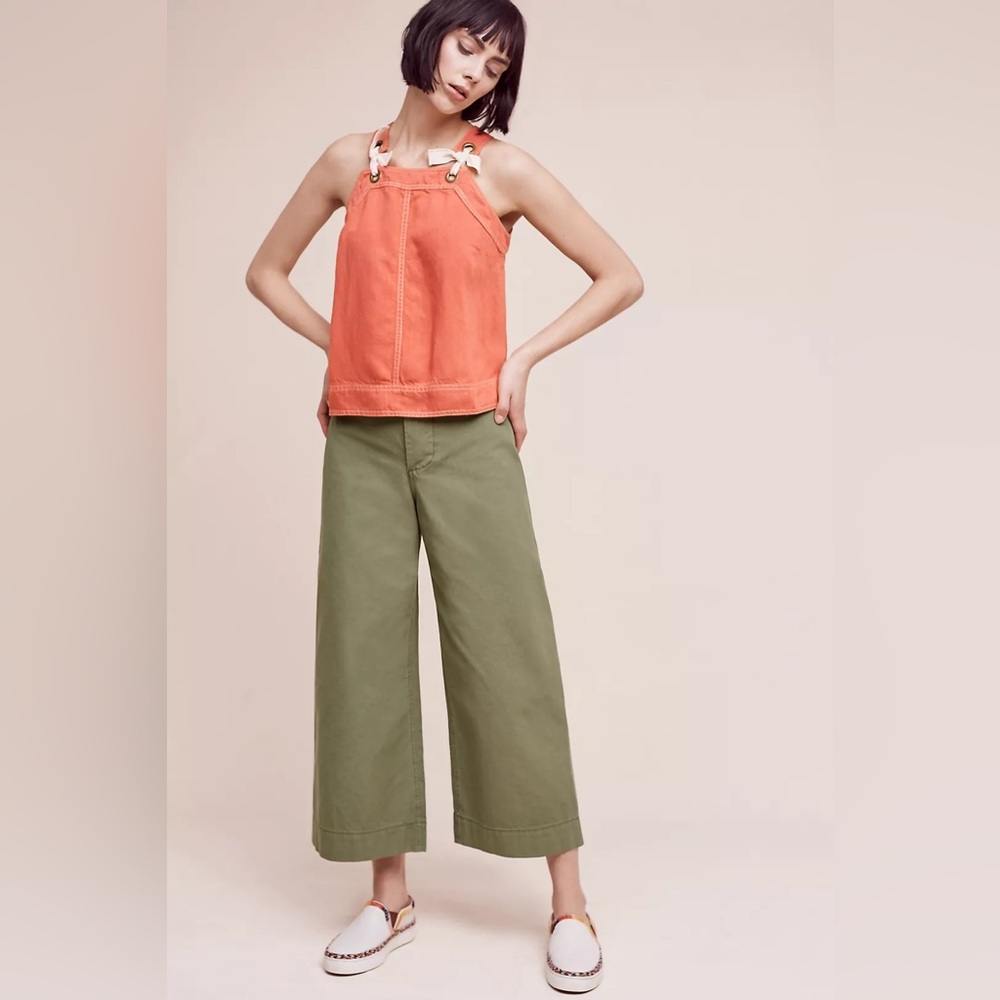 Maeve by Anthropologie Coral Lyocell Linen Blend Denim Grommet Tied Swing Top